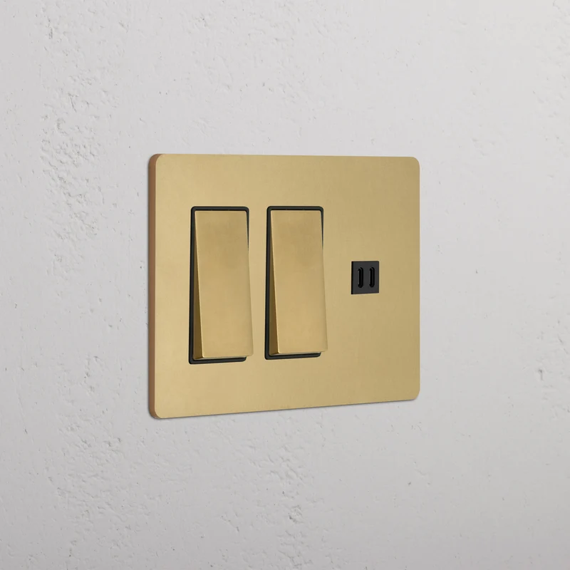 Grove 3G 2x Rocker Switch & Fast Charge USB - Antique Brass Black