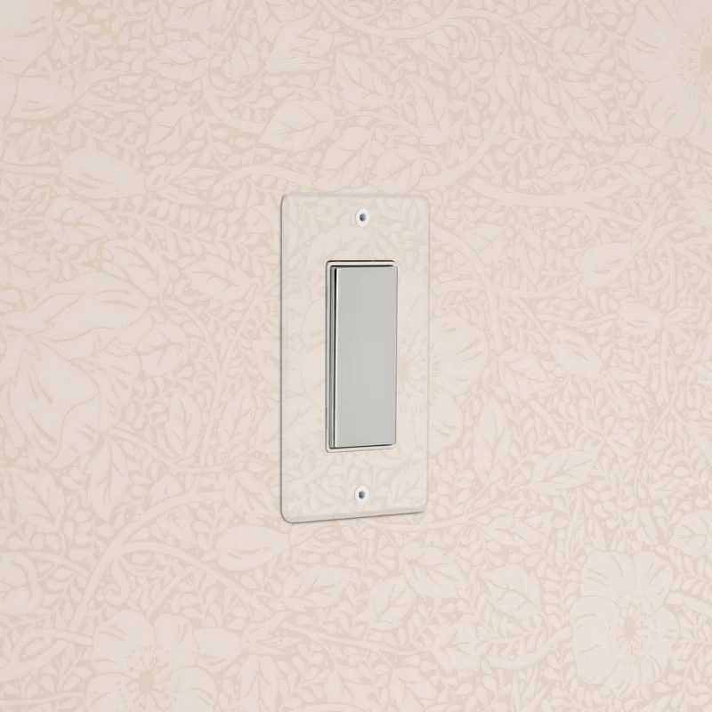 Kew 1G Center Retractive Rocker Switch - Clear Polished Nickel White