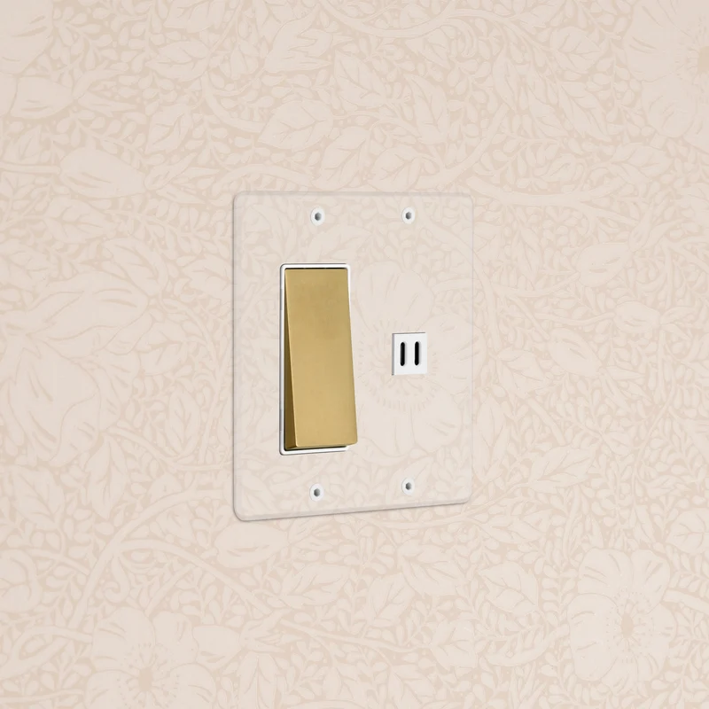 Kew 2G Rocker Switch & Fast Charge USB - Clear Antique Brass White