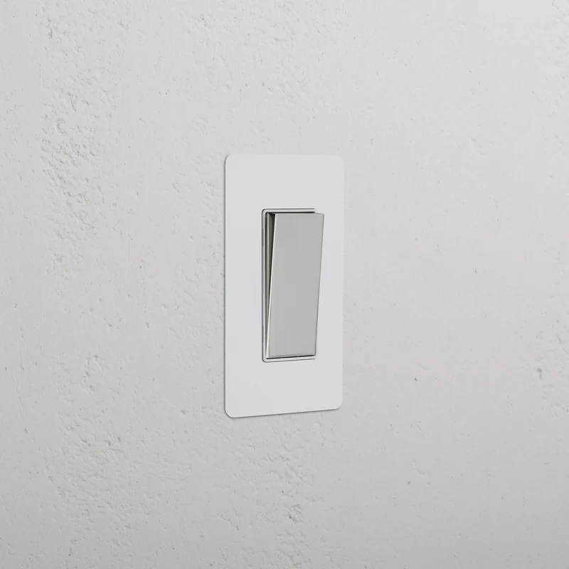Kew 1G Retractive Rocker Switch - Paintable Polished Nickel White