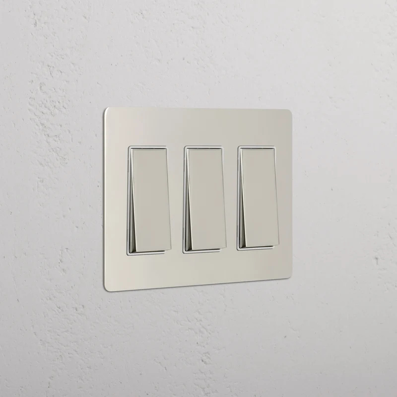 Kew 3G Rocker Switch - Polished Nickel White