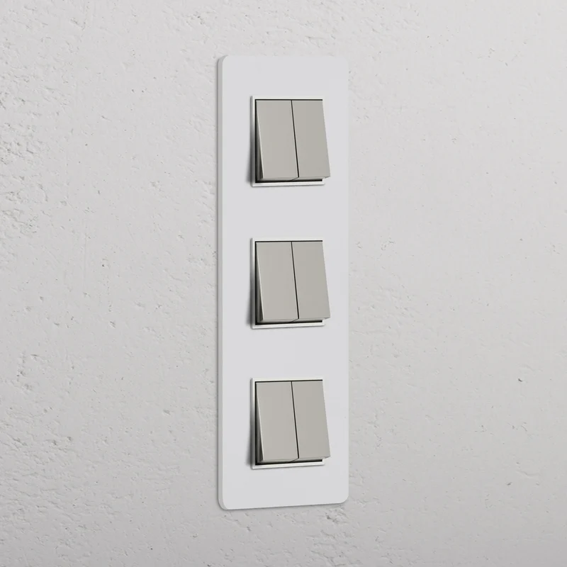 Grove Triple 6x Vertical Rocker Switch – Paintable Polished Nickel | White