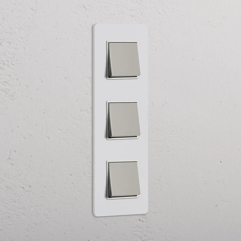 Grove Triple 3x Vertical Rocker Switch – Paintable Polished Nickel | White