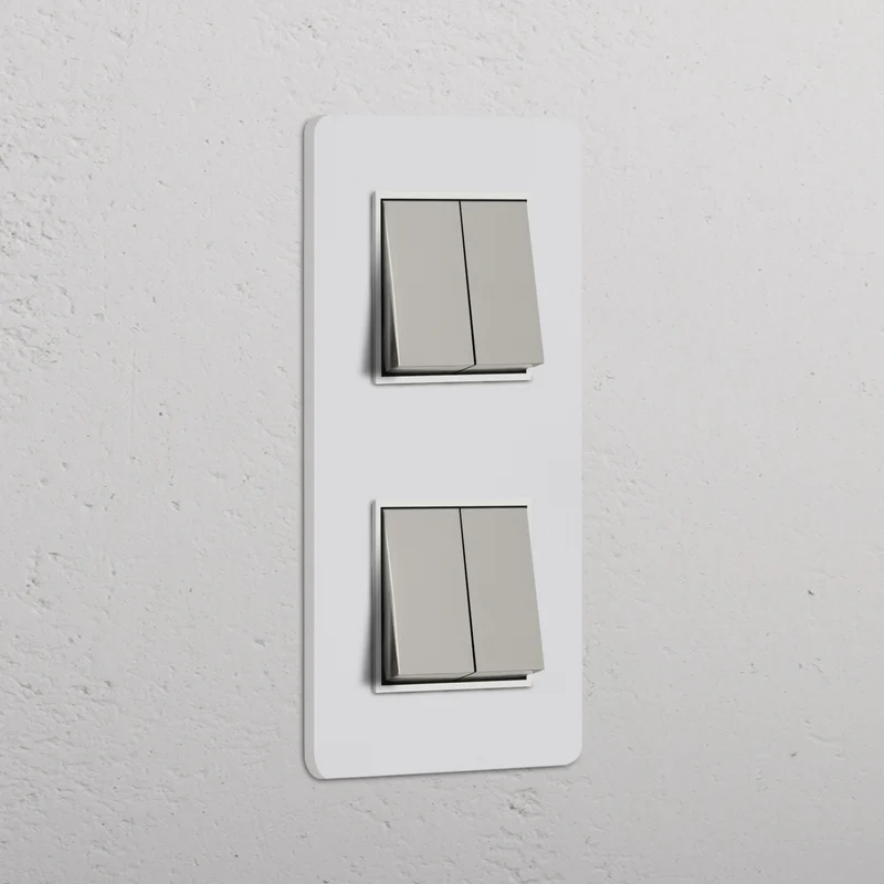 Grove Double 4x Vertical Rocker Switch – Paintable Polished Nickel | White