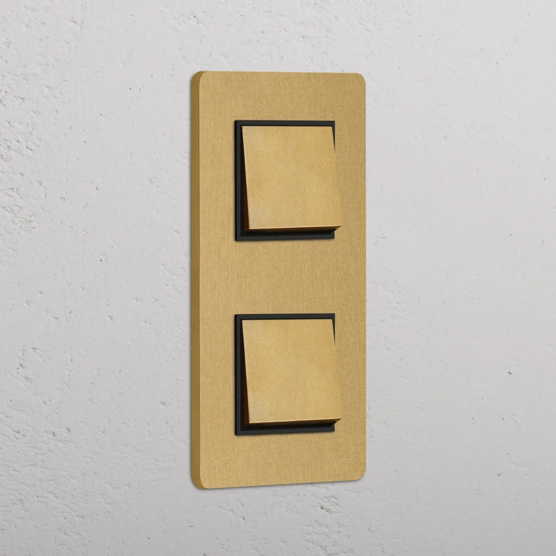 Grove Double 2x Vertical Rocker Switch - Antique Brass | Black