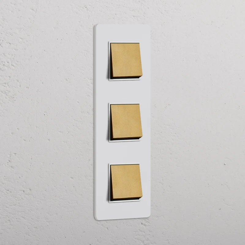 Grove Triple 3x Vertical Rocker Switch – Paintable Antique Brass | White