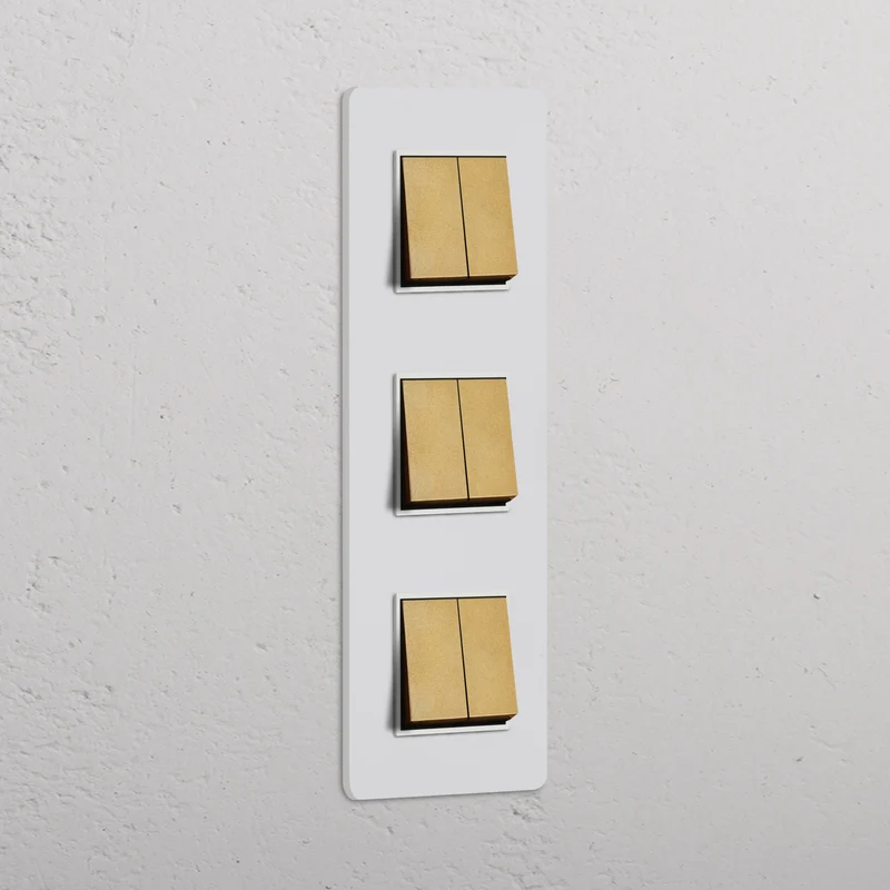 Grove Triple 6x Vertical Rocker Switch – Paintable Antique Brass | White