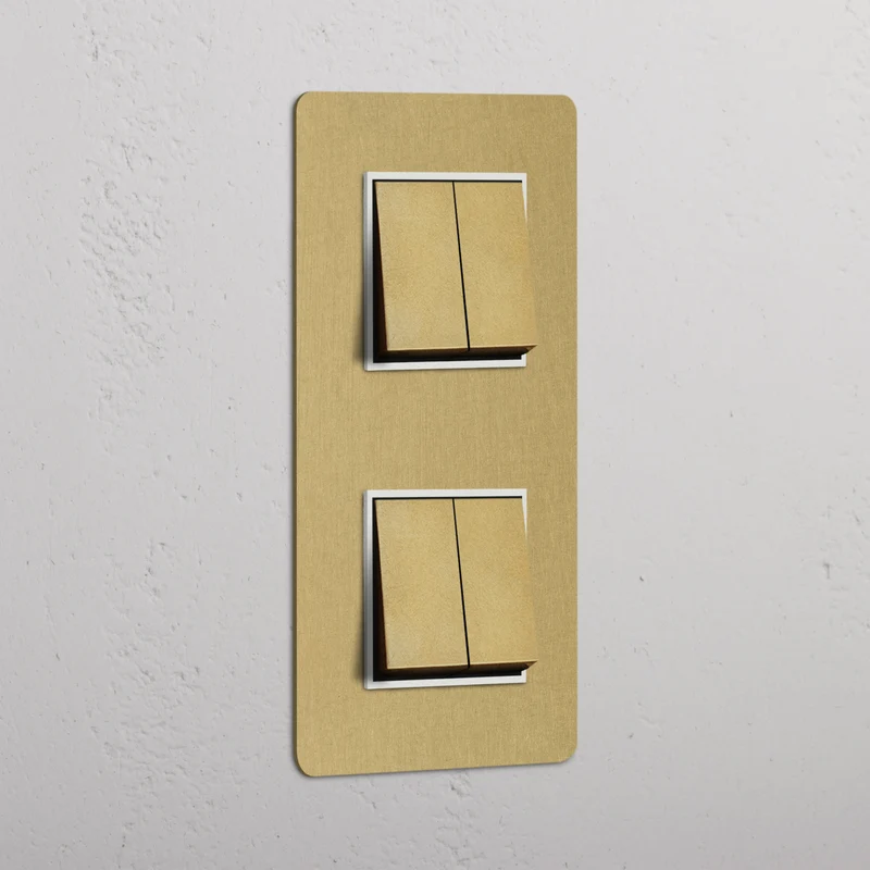 Kew Double 4x Vertical Rocker Switch - Antique Brass | White