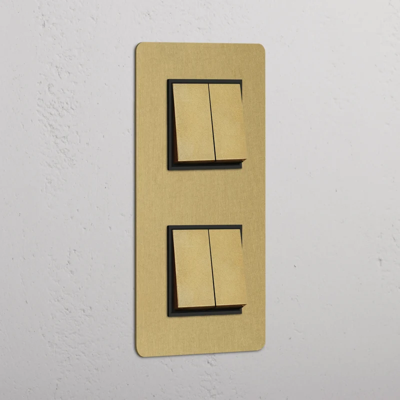 Kew Double 4x Vertical Rocker Switch - Antique Brass | Black
