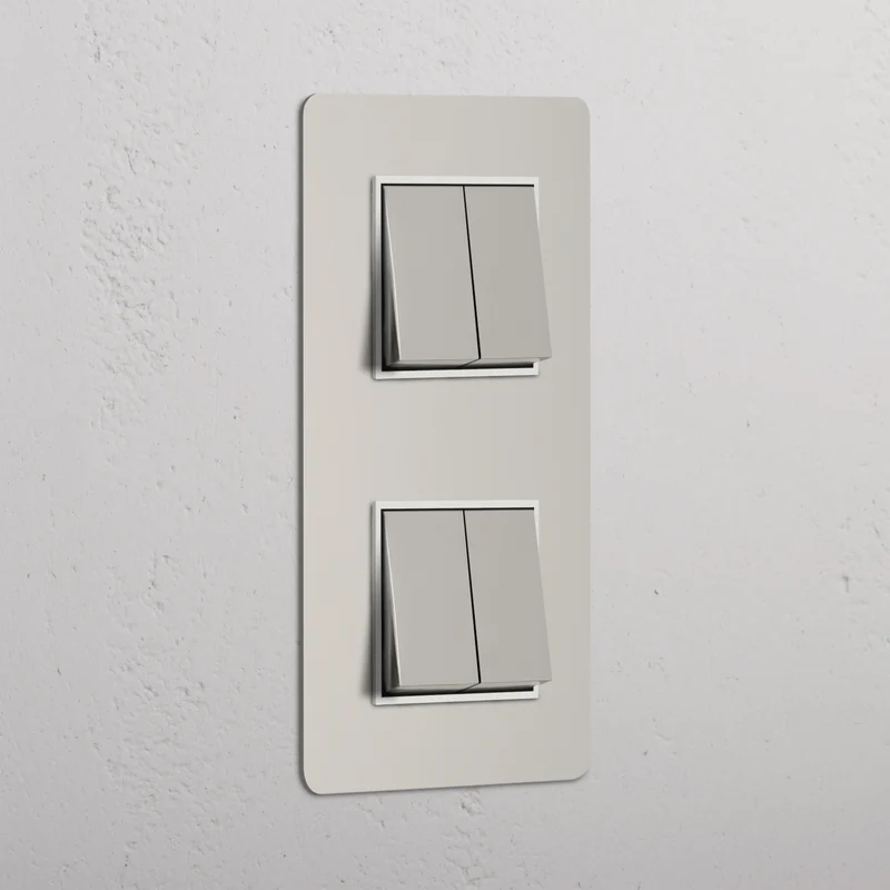 Kew Double 4x Vertical Rocker Switch - Polished Nickel | White