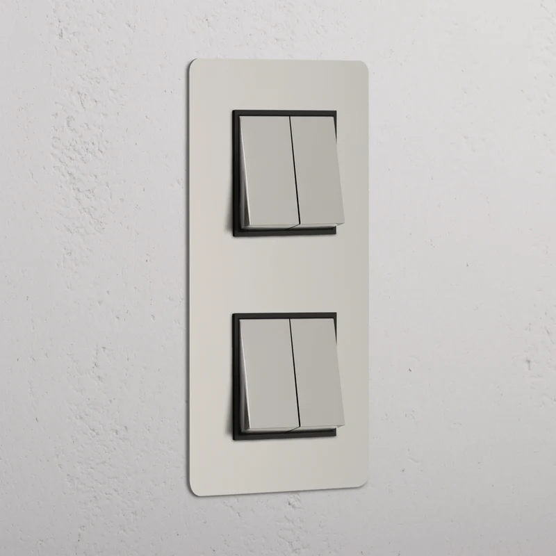 Kew Double 4x Vertical Rocker Switch - Polished Nickel | Black