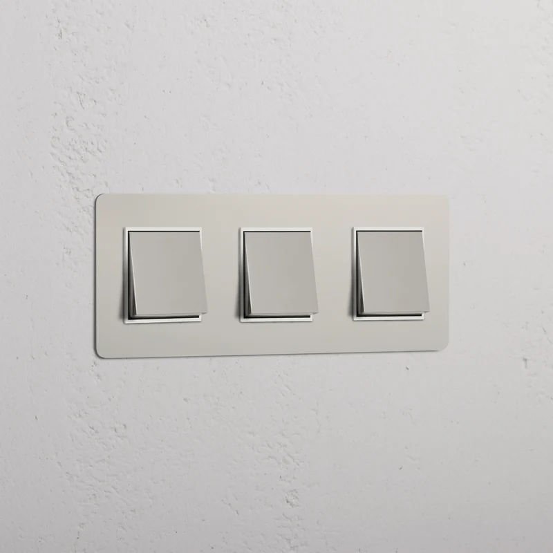 Kew Triple 3x Rocker Switch - Polished Nickel | White