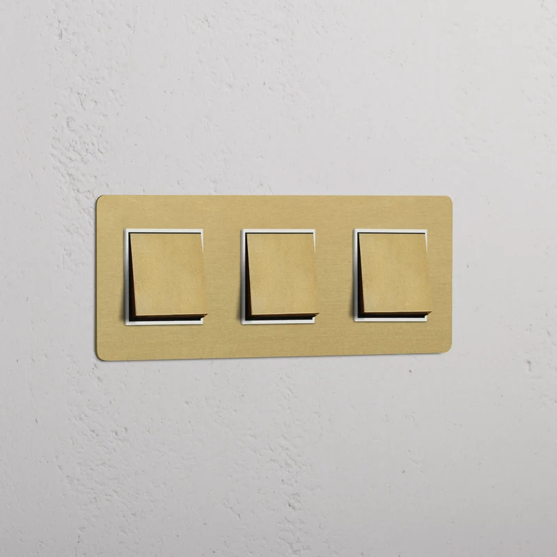 Kew Triple 3x Rocker Switch - Antique Brass | White