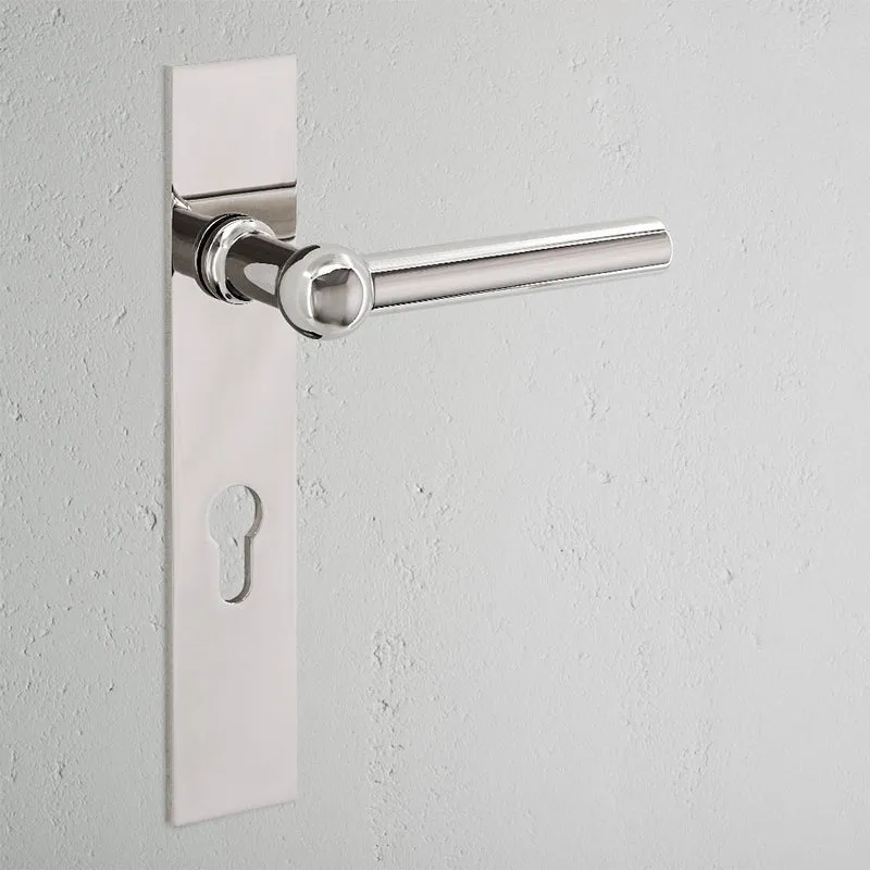 Harper Long Plate Unsprung Door Handle & Euro Lock – Polished Nickel