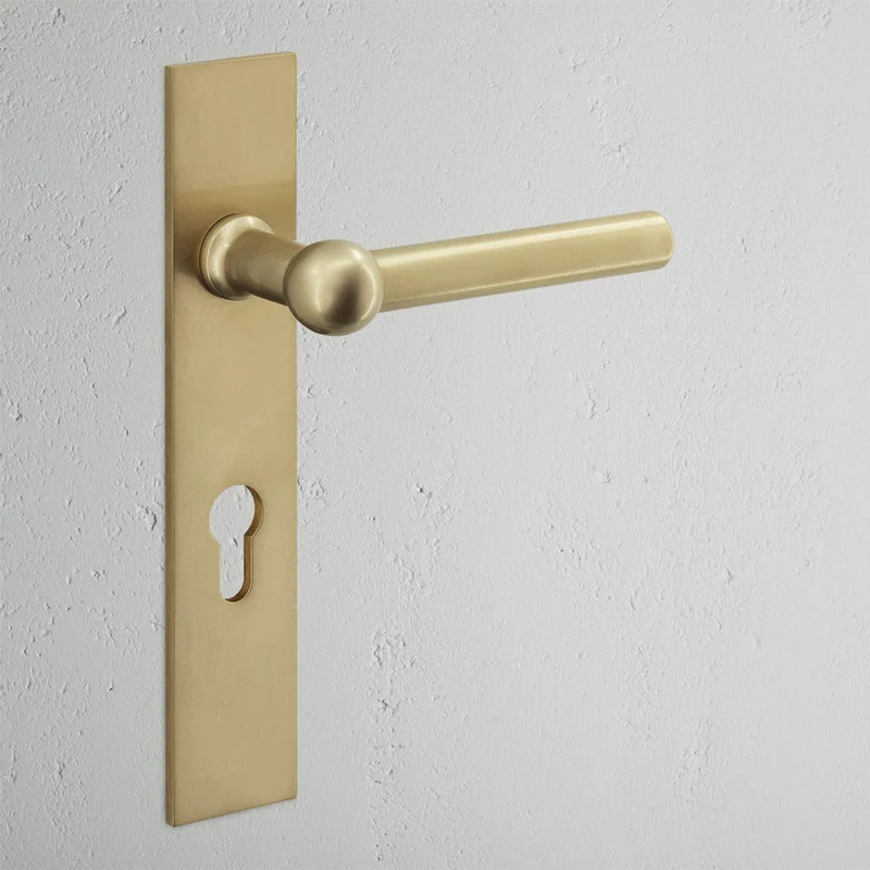 Harper Long Plate Unsprung Door Handle & Euro Lock – Antique Brass