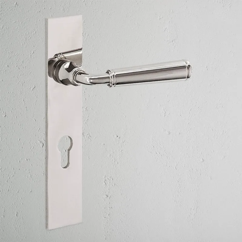 Digby Long Plate Unsprung Door Handle & Euro Lock – Polished Nickel