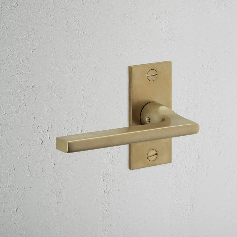 Clayton Short Plate Sprung Door Handle - Antique Brass