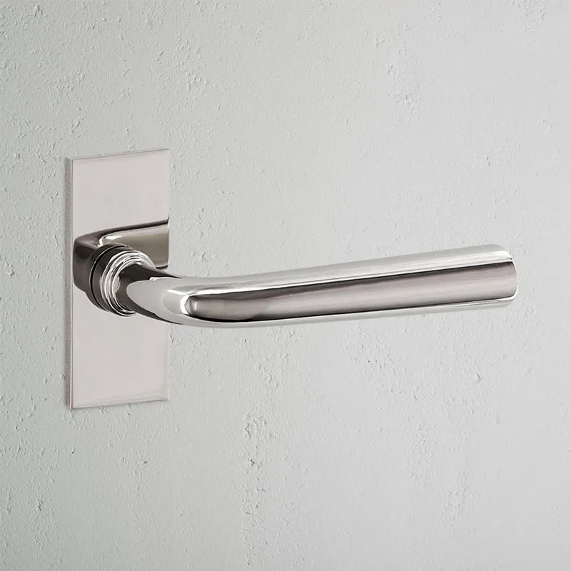 Apsley Short Plate Sprung Door Handle - Polished Nickel