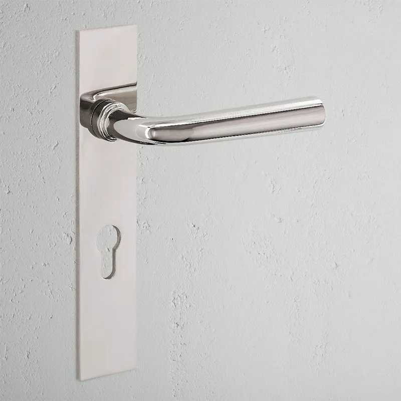 Apsley Long Plate Unsprung Door Handle & Euro Lock – Polished Nickel