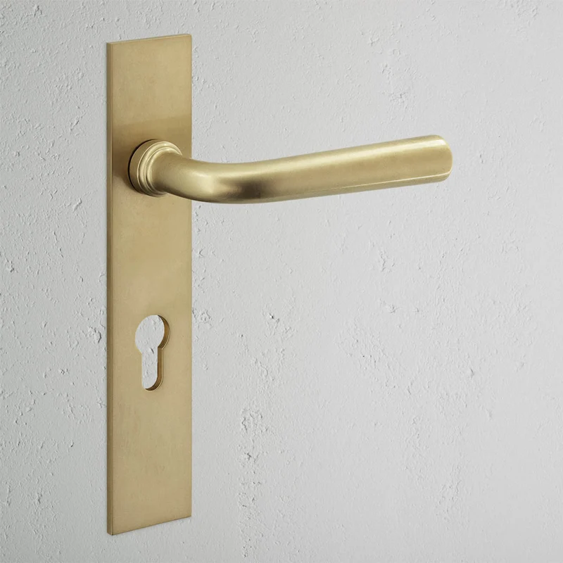 Apsley Long Plate Unsprung Door Handle & Euro Lock – Antique Brass