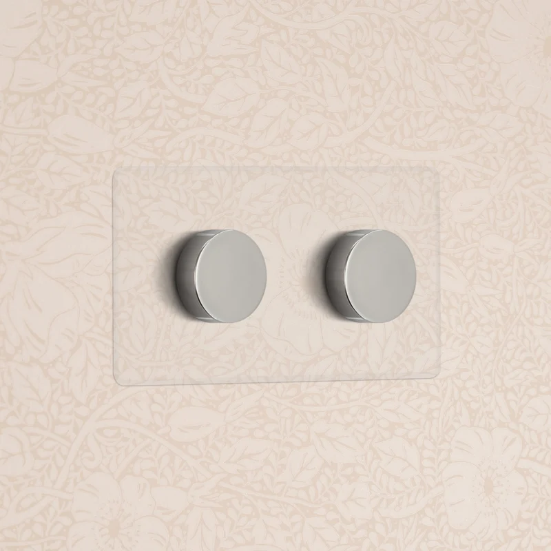 Kew Double 2x Multiway Dimmer Switch - Clear Polished Nickel
