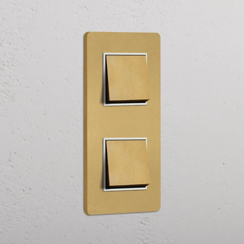 Grove Double 2x Vertical Rocker Switch - Antique Brass | White