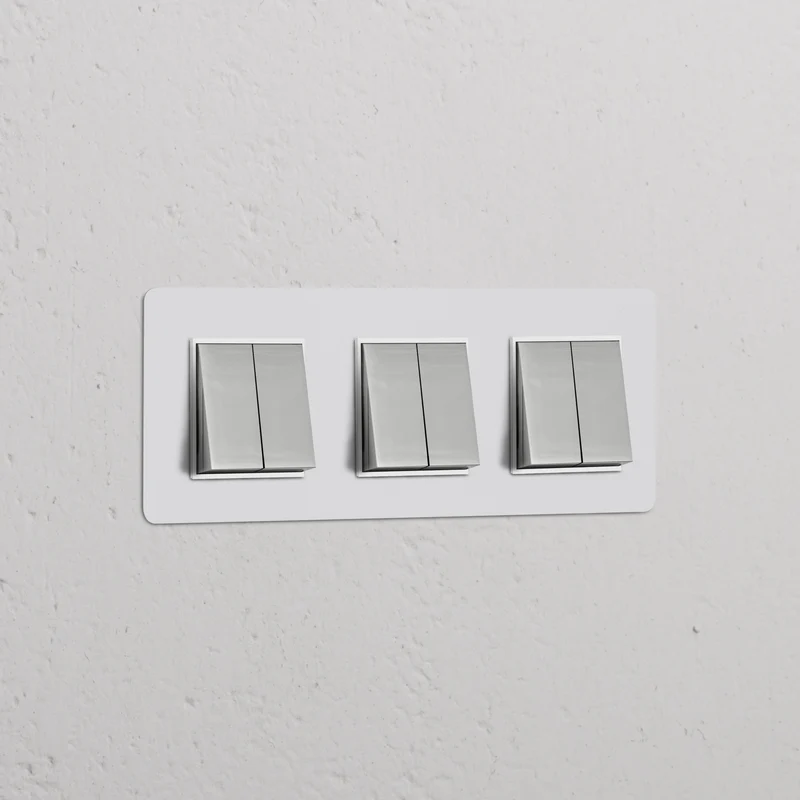 Kew Triple 6x Rocker Switch - Paintable Polished Nickel | White