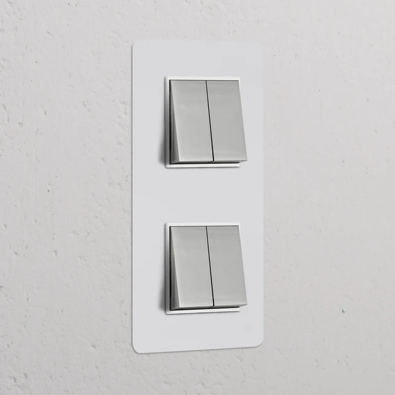 Kew Double 4x Vertical Rocker Switch - Paintable Polished Nickel | White