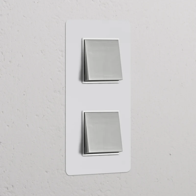 Kew Double 2x Vertical Rocker Switch - Paintable Polished Nickel | White
