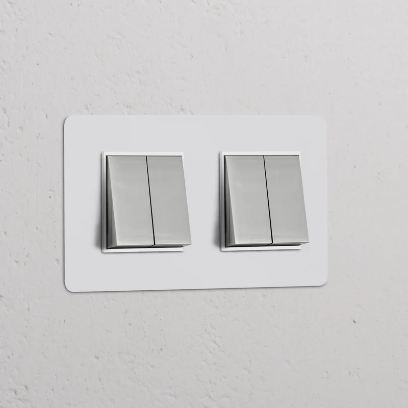 Kew Double 4x Rocker Switch - Paintable Polished Nickel | White