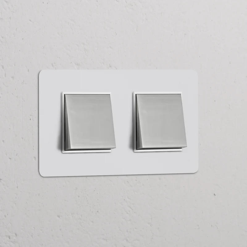 Kew Double 2x Rocker Switch - Paintable Polished Nickel | White