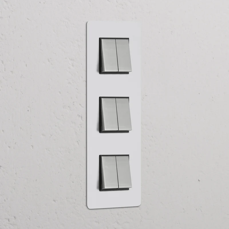 Kew Triple 6x Vertical Rocker Switch - Paintable Polished Nickel | Black