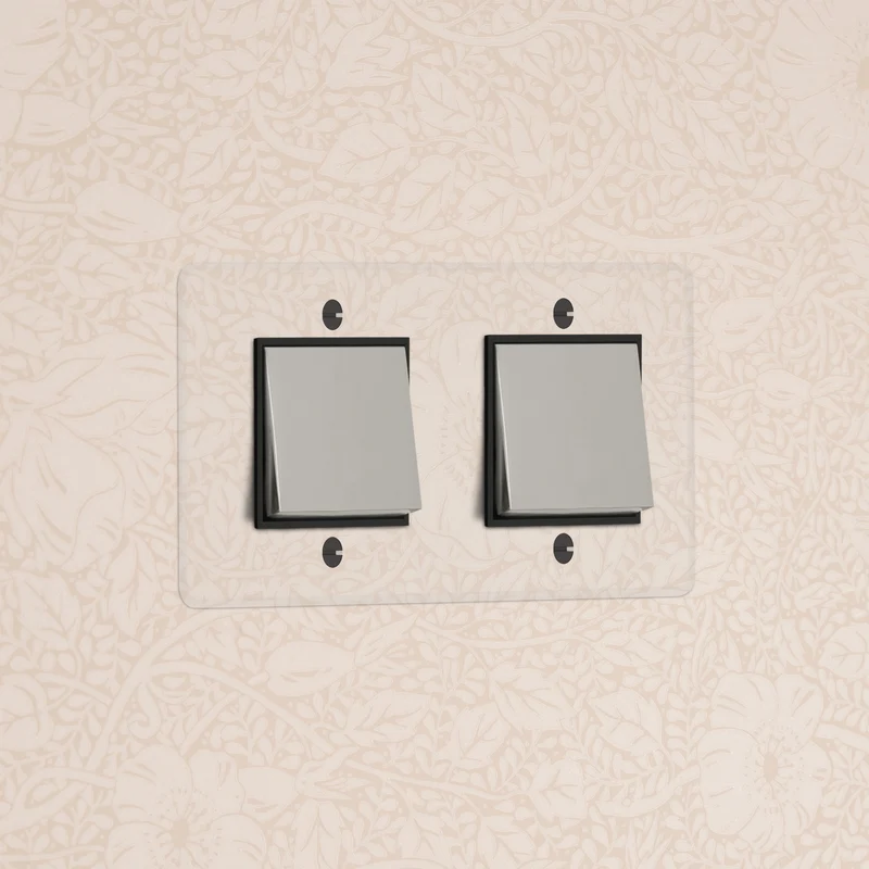 Kew Double 2x Rocker Switch - Clear Polished Nickel | Black