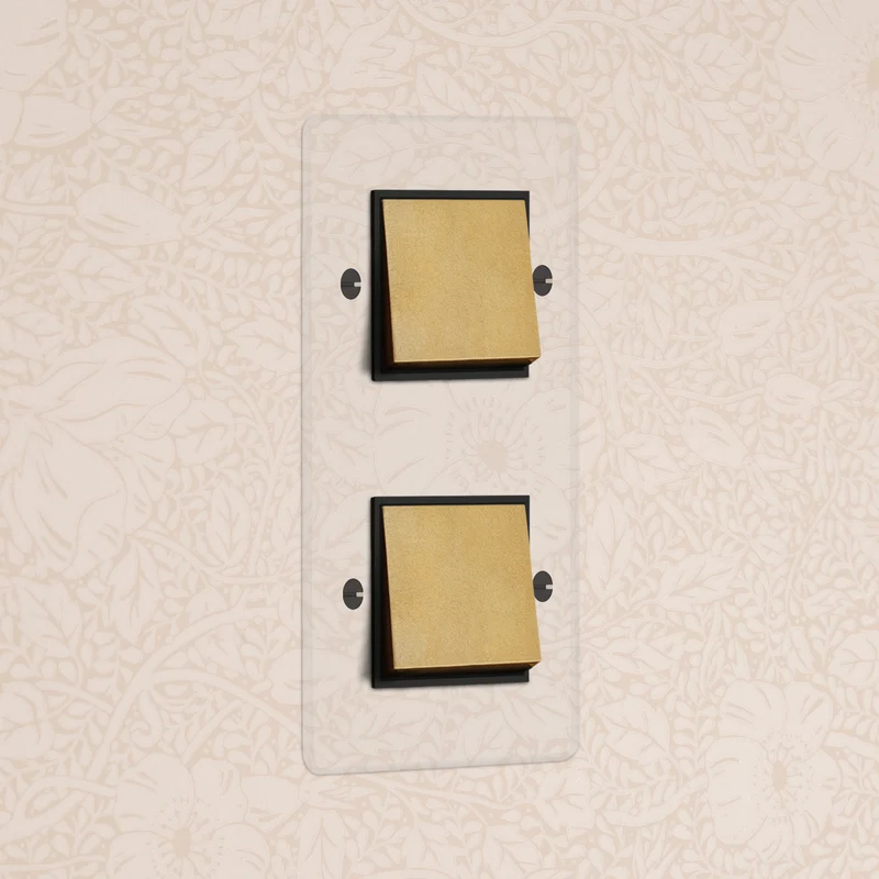 Kew Double 2x Vertical Rocker Switch - Clear Antique Brass | Black