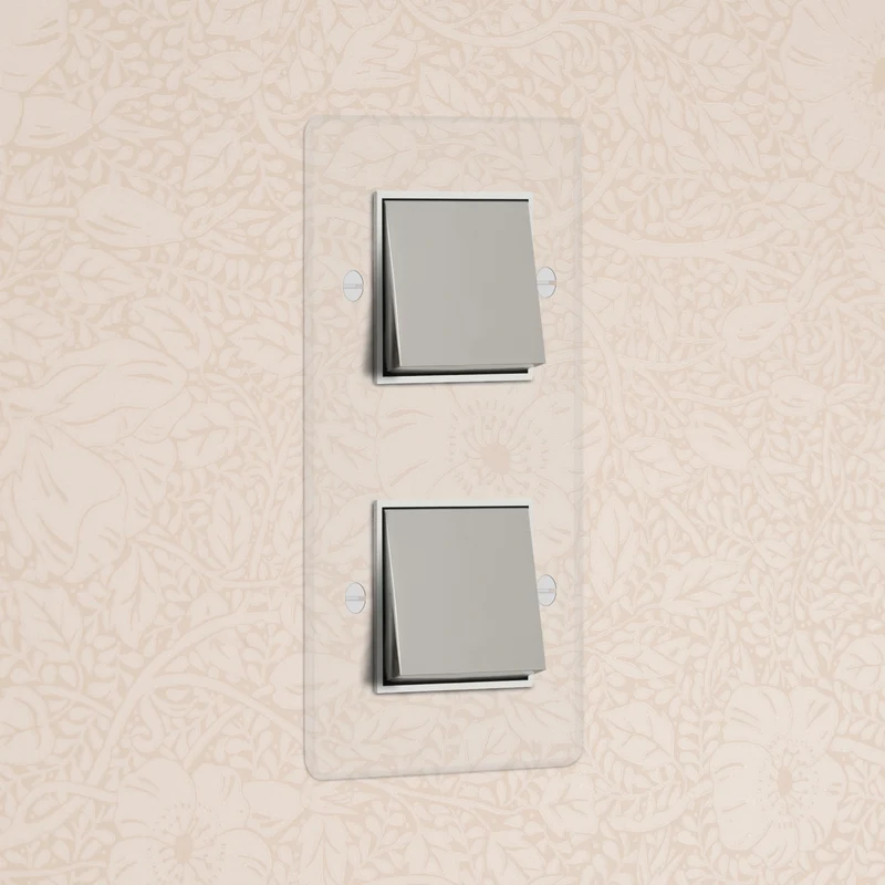 Kew Double 2x Vertical Rocker Switch - Clear Polished Nickel | White