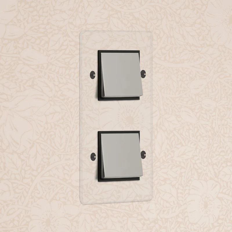 Kew Double 2x Vertical Rocker Switch - Clear Polished Nickel | Black
