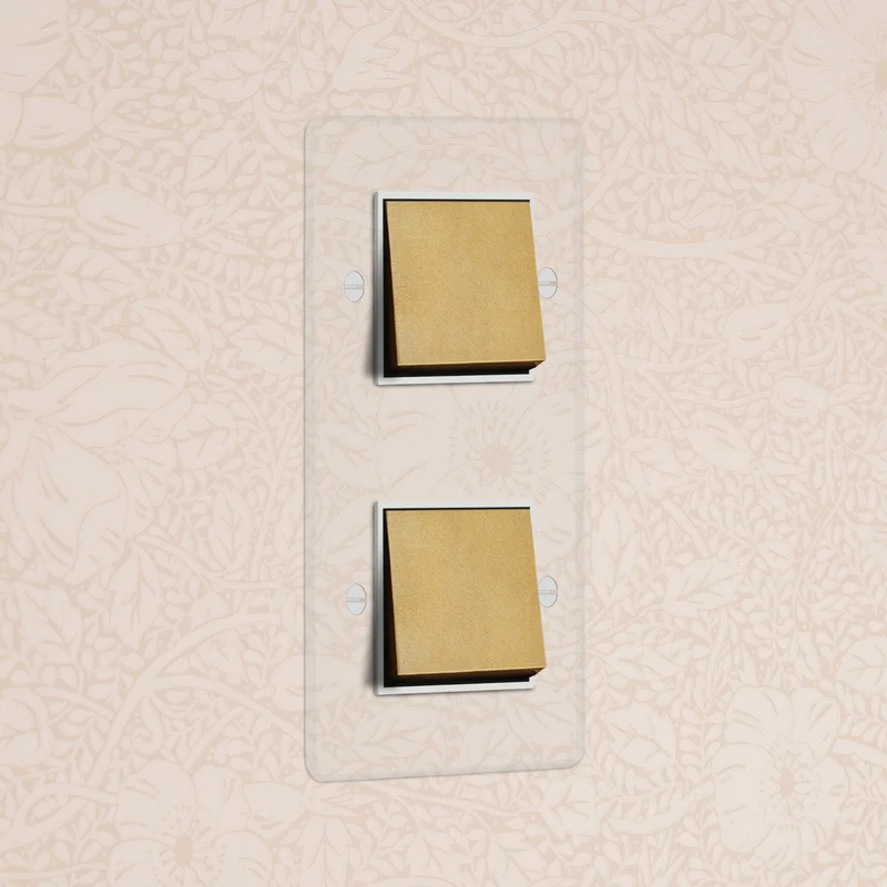 Kew Double 2x Vertical Rocker Switch - Clear Antique Brass | White