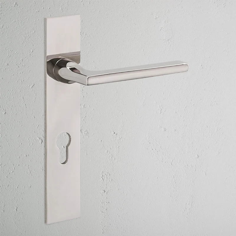 Clayton Long Plate Unsprung Door Handle & Euro Lock – Polished Nickel
