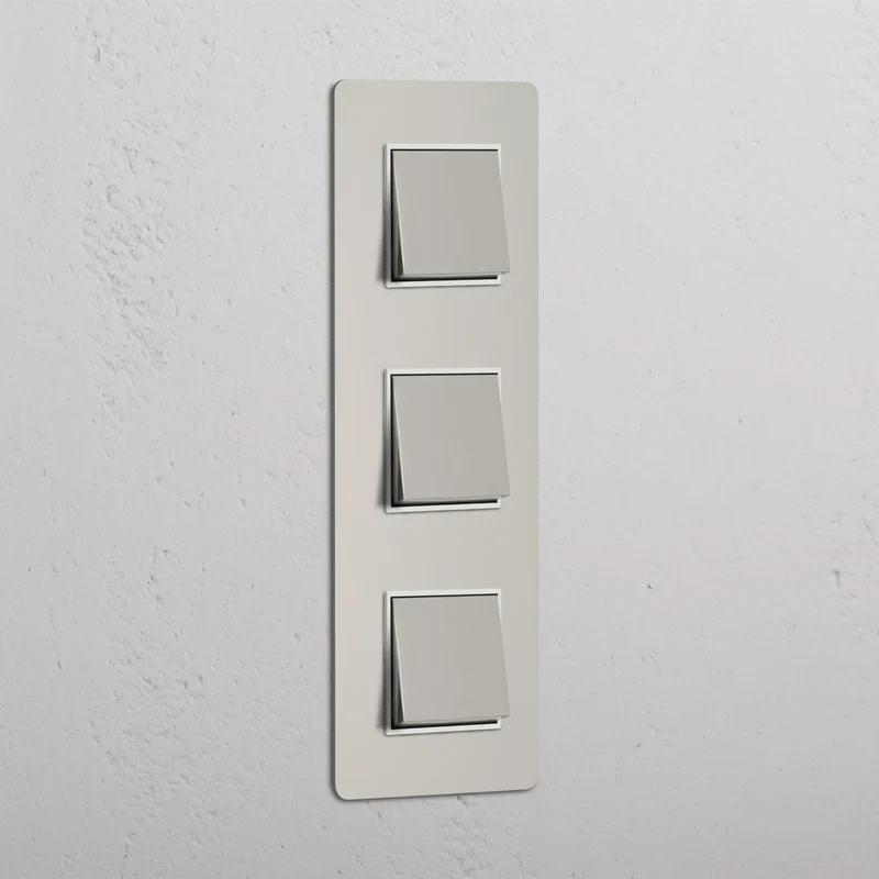 Kew Triple 3x Vertical Rocker Switch - Polished Nickel | White