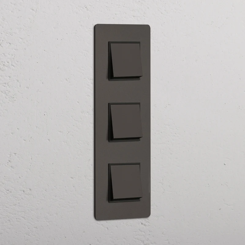 Kew Triple 3x Vertical Rocker Switch - Bronze | Black