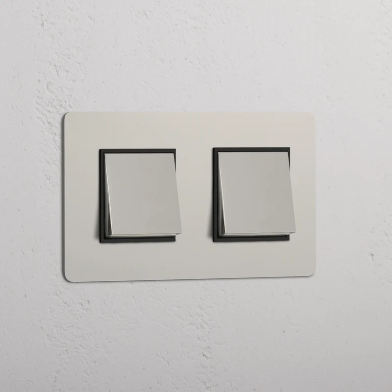 Kew Double 2x Rocker Switch - Polished Nickel | Black