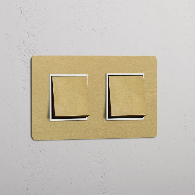Kew Double 2x Rocker Switch - Antique Brass | White