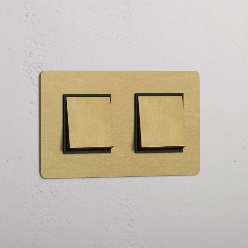 Kew Double 2x Rocker Switch - Antique Brass | Black