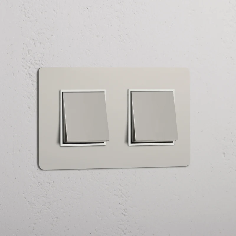 Kew Double 2x Rocker Switch - Polished Nickel | White