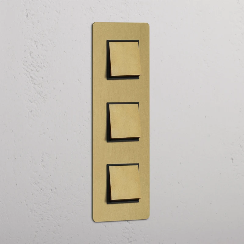 Kew Triple 3x Vertical Rocker Switch - Antique Brass | Black
