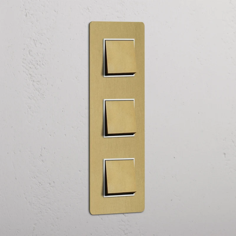 Kew Triple 3x Vertical Rocker Switch - Antique Brass | White