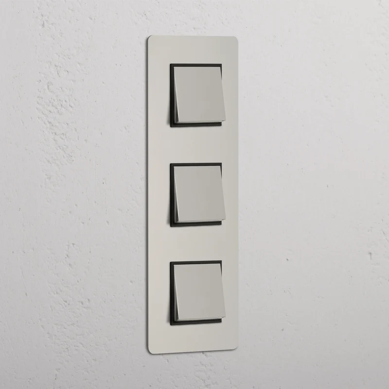 Kew Triple 3x Vertical Rocker Switch - Polished Nickel | Black