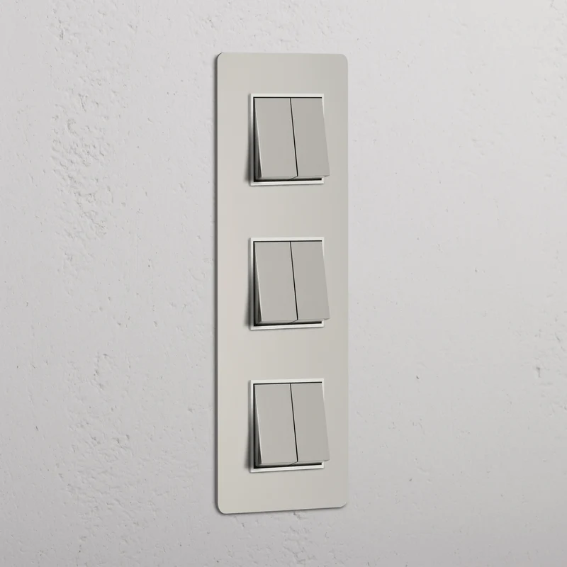 Kew Triple 6x Vertical Rocker Switch - Polished Nickel | White