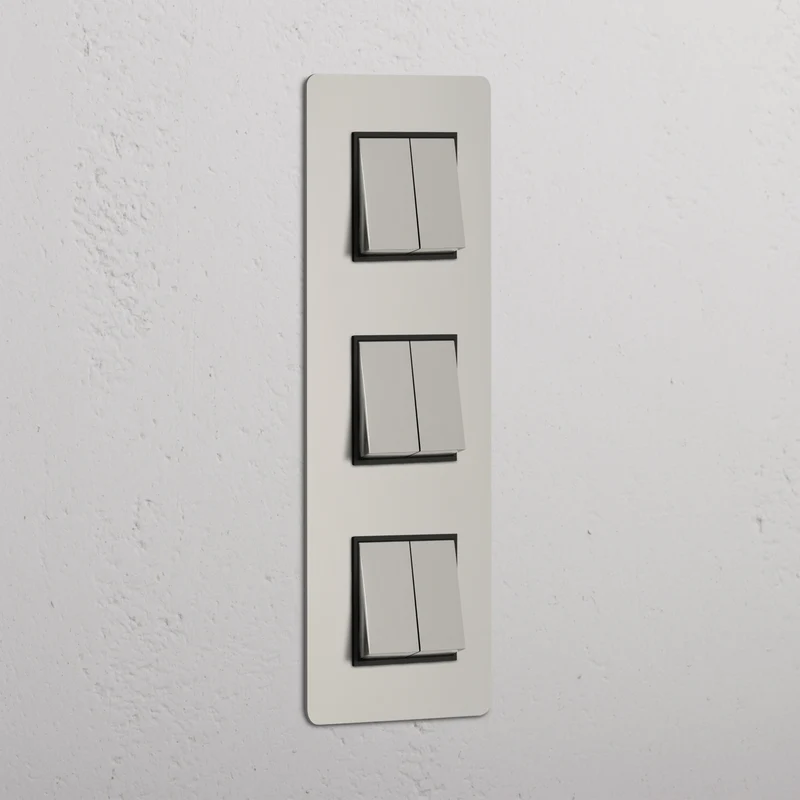Kew Triple 6x Vertical Rocker Switch - Polished Nickel | Black