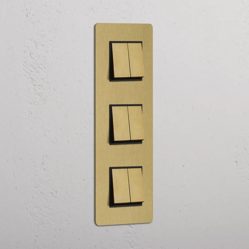 Kew Triple 6x Vertical Rocker Switch - Antique Brass | Black